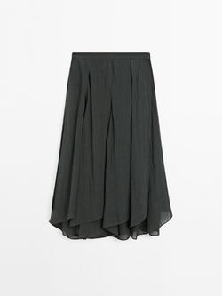 Massimo Dutti Юбка миди из хлопковой смеси, утиный зеленый