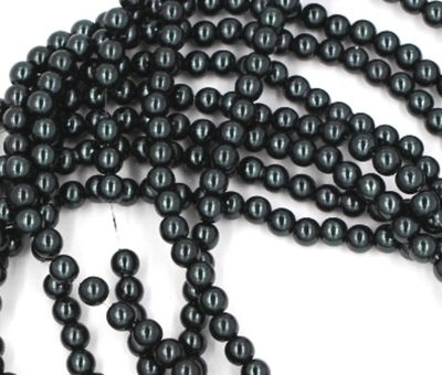 Бусины на леске 6 мм, 1 нить~175 шт, чёрный с зелёным отливом