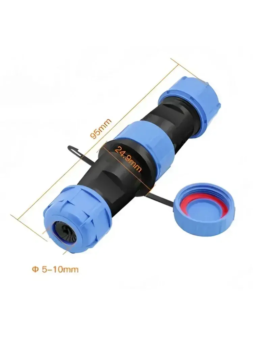 Разъем герметичный SP17 водонепроницаемый, 2 контакта, соединительный, вилка+розетка (IP68,10А,12-220В).