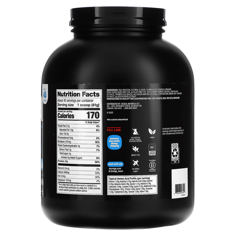 Vega, Растительный протеин, Performance Protein + Recovery, кремовая ваниль, 1,86 кг (4 фунта 1,8 унции)