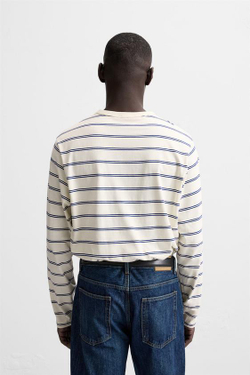 ZARA ФУТБОЛКА В ПОЛОСКУ, ЭКРЮ/СИНИЙ