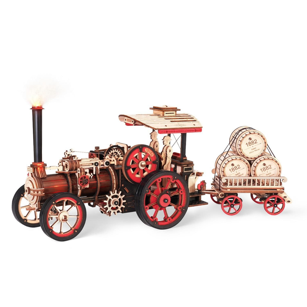 Сборный автомобиль на паровом двигателе от RORK и Robotime, купить в магазине, ANANAZA, не дорого деревянный конструктор, механические модели, 3D пазлы, ретро автомобили