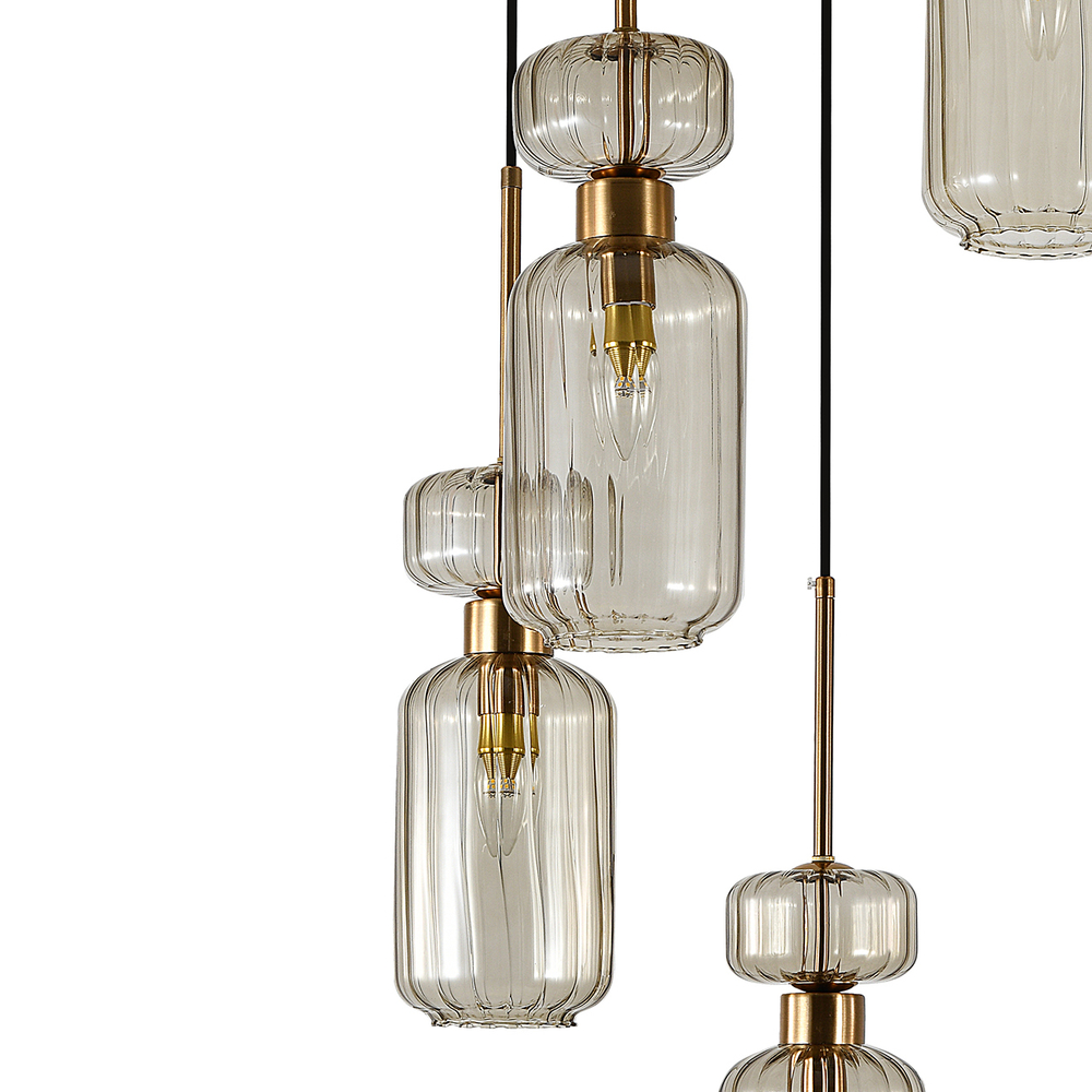 Подвесной светильник 5x60 E14, металл/стекло, античная медь, плафон бежевый