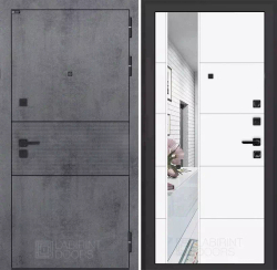 Входная металлическая дверь Лабиринт INFINITY (ИНФИНИТИ) с Зеркалом Бетон темный / 19 Белый софт