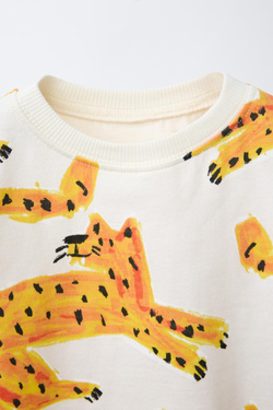 ZARA КОМПЛЕКТ ИЗ ФУТБОЛКИ И ШОРТОВ С ПРИНТОМ, ЭКРЮ