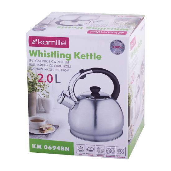 Чайник 2 л. из нержавеющей стали со свистком Kamille KM-0694BN