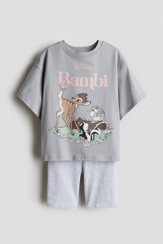 H&M Комплект из футболки и шорт с принтом, светло-серый