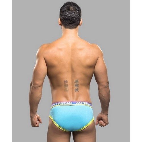 Мужские трусы брифы голубые с желтой оконтовкой Andrew Christian  AC9795
