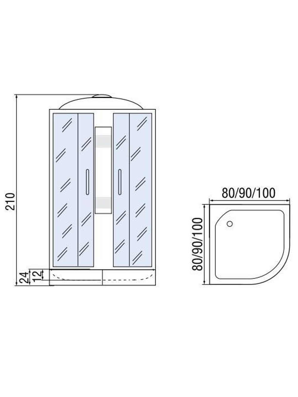 Душевая кабира  МОНОМАХ 10000005758 100/24 С МЗ, 1000х1000х2100, полукруг