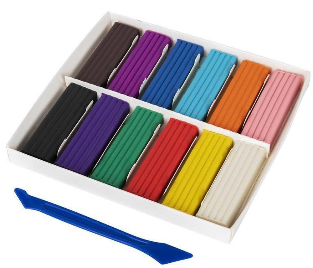 Пластилин классический 12 цветов 240г со стеком "ЮНЫЙ ВОЛШЕБНИК" (ЮНЛАНДИЯ)