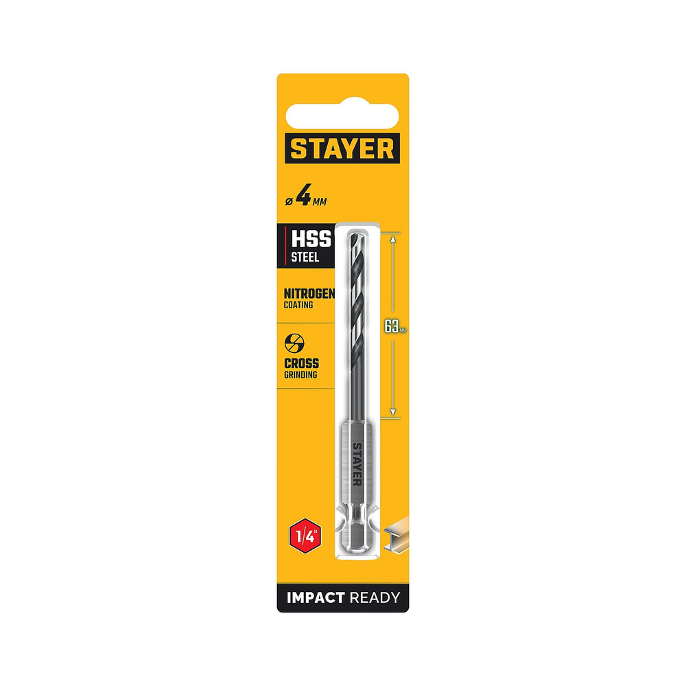STAYER НЕХ-1/4″, d 4.0 х 98 мм, сверло по металлу для винтовёртов и шуруповертов IMPACT READY (29603-4)