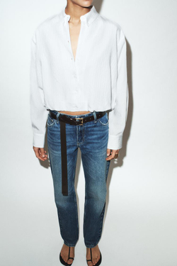 ZARA РУБАШКА ИЗ ПОПЛИНА В ПОЛОСКУ С РУКАВАМИ-БУФФ, БЕЛЫЙ