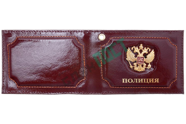 Обложка для удостоверения Полиция со значком, бордовая
