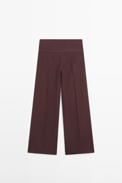 Massimo Dutti Брюки клеш из 100% льна со средней посадкой, гранатовый