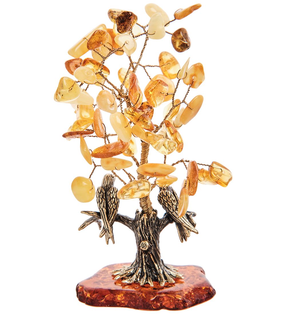 Народные промыслы AM- 264 Фигурка «Птички под деревом» (латунь, янтарь)