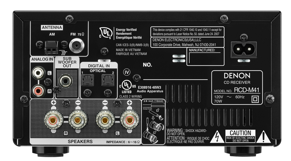 CD-ресивер Denon RCD-M41, Bluetooth, black (черный), 2 оптических входа