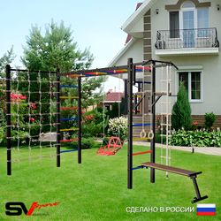 Уличная шведская стенка Sv Sport рукоход с комплектом турник прямой У5424 (Турник/Брусья/Скамья/Со спинкой/Канат/кольца/лестница/Сетка)