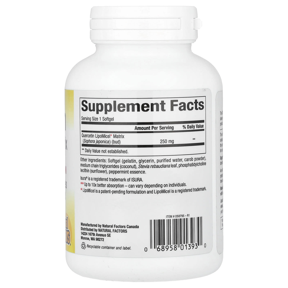 Natural Factors, LipoMicel, кверцетин, 250 мг, 120 капсул с жидкостью
