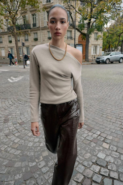 ZARA ТОП АСИММЕТРИЧНОГО КРОЯ ИЗ МЯГКОЙ ТКАНИ, БЕЖЕВЫЙ МЕЛАНЖ