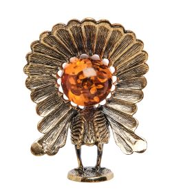 AM-1246 Фигурка «Павлин» (латунь, янтарь)