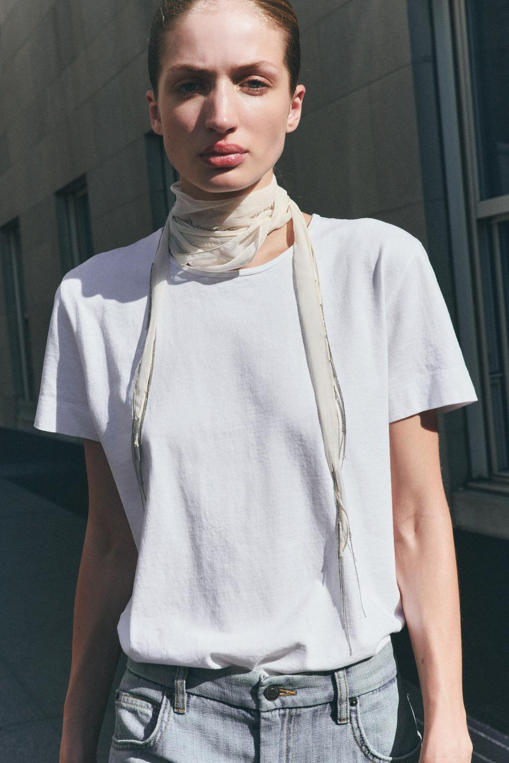 ZARA ПЛАТОК С БИСЕРОМ И БАХРОМОЙ, ЭКРЮ