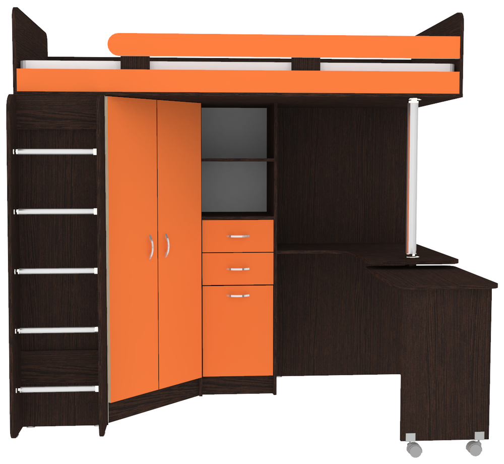 Кровать-чердак КарИВи Юниор 3 с металлической лестницей Венге Оранжевый