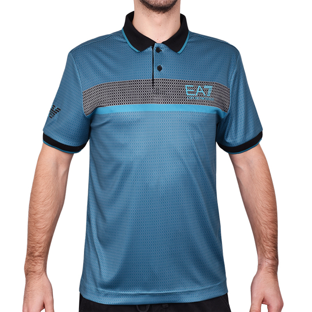 Мужское теннисное поло EA7 Man Jersey Polo Shirt - Бирюзовый