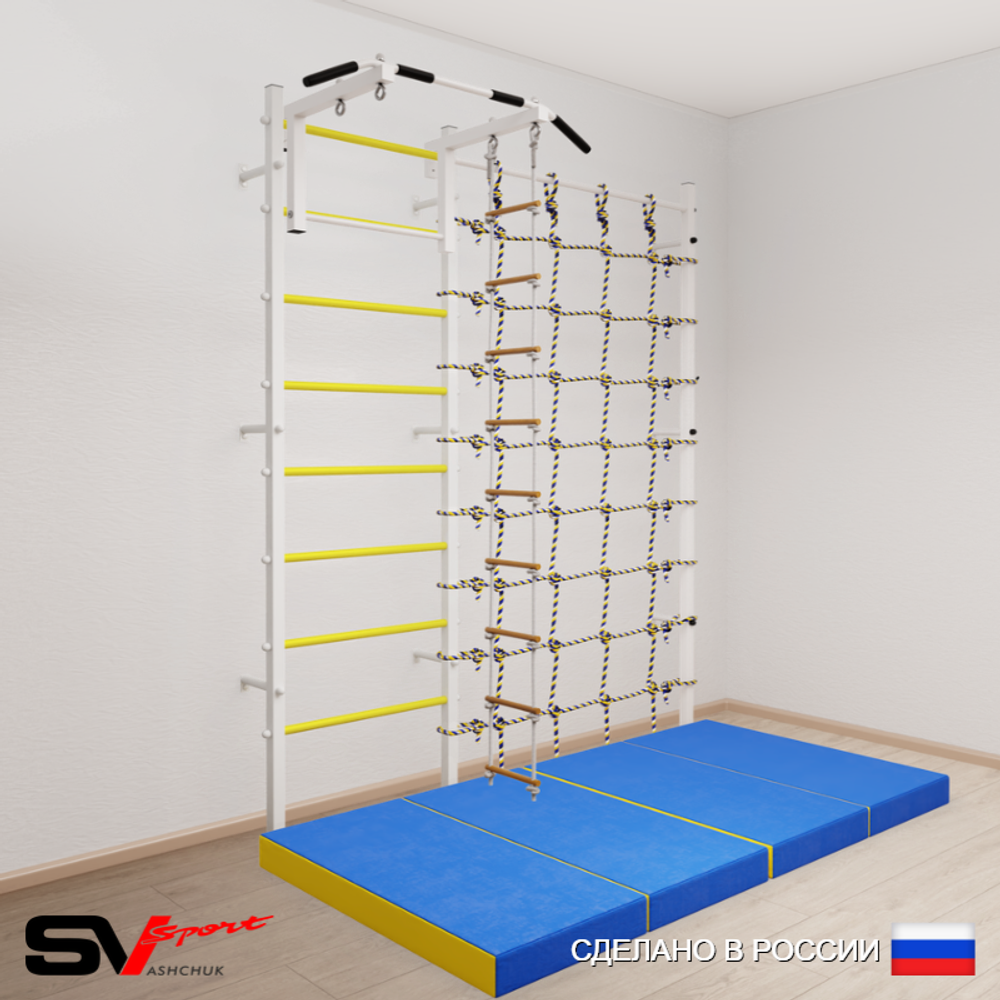 Шведская стенка Sv Sport усиленная 61140 (Турник стандарт/Лестница/Мат 2м/Канатный лаз)