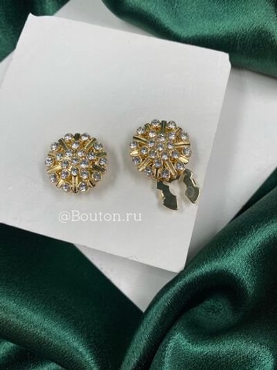 Накладка на пуговицу "Снежинка" золотистая со стразами