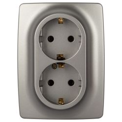 Розетка ЭРА Серия 12 12-2106-16 двойная 2X2P+E Schuko 16А-250В титан