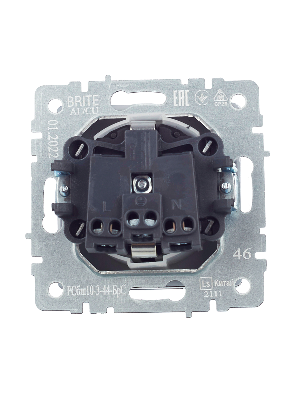 BRITE Розетка 1-местная с заземлением с защитными шторками и крышкой 16А IP44 РСбш10-3-44-БрС сталь IEK