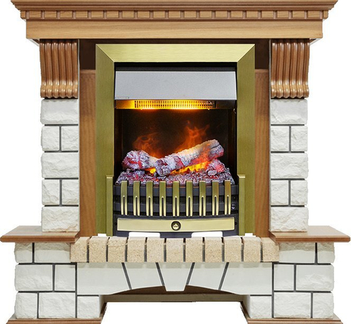 Каминокомплект Pierre Luxe - Дуб / Белый (Высота 1020мм) с очагом Danville Antique Brass FB2