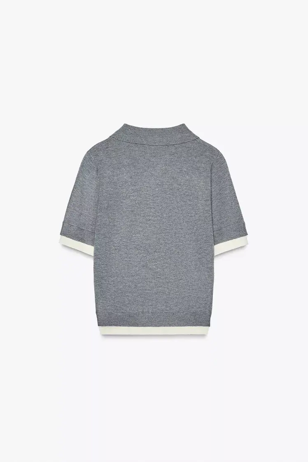 ZARA ТРИКОТАЖНЫЙ ТОП ПОЛО С КОНТРАСТНЫМИ ДЕТАЛЯМИ, СВЕТЛО-СЕРЫЙ