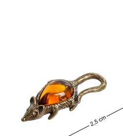 AM-1062 Фигурка кошельковая «Мышь» (латунь, янтарь)