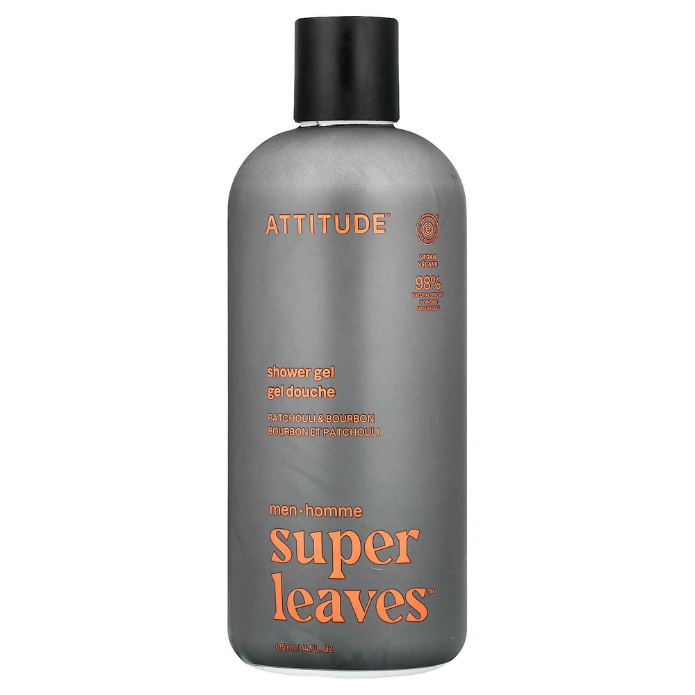 ATTITUDE, Super Leaves™, гель для душа, для мужчин, пачули и бурбон, 415 мл (14 жидк. унций)
