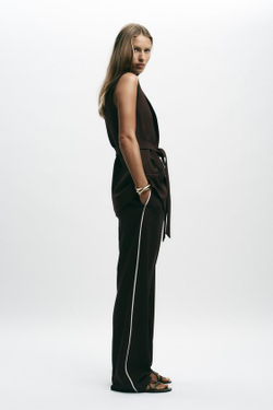 ZARA ПРЯМЫЕ БРЮКИ С ЛАМПАСАМИ, КОРИЧНЕВЫЙ