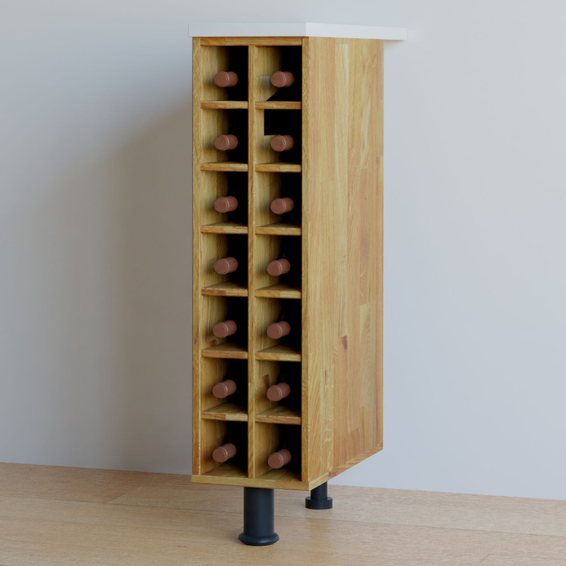 Кухонный напольный модуль для бутылок 20х60х85, Валенсия, со столешницей, винный шкаф на ножках, массив дуба, Dipriz