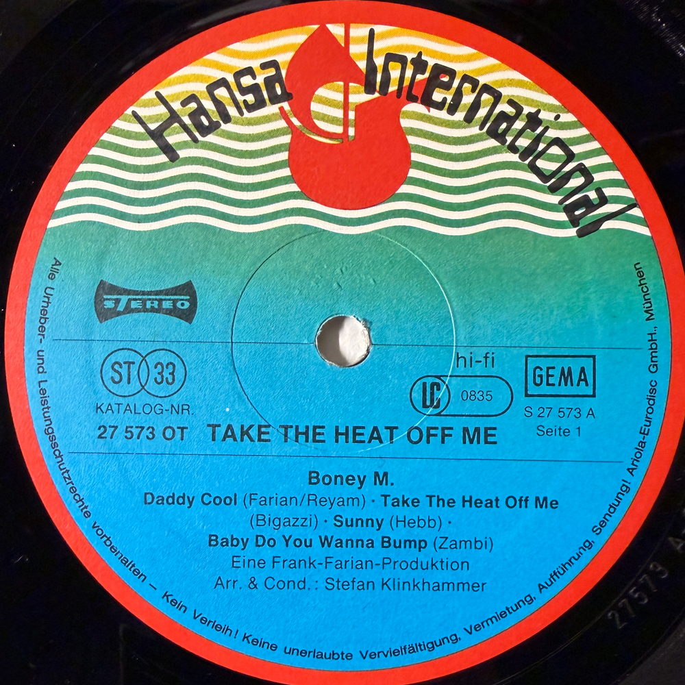 Boney M. ‎– Take The Heat Off Me (Германия 1977г.)Т