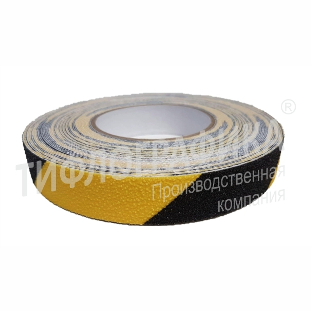 Лента абразивная, противоскользящая шириной 25 мм, самоклеящаяся, (рулон 18,3 м), черно-желтая