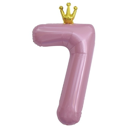 Шар фольгированный Цифра "7" Золотая корона, Розовый 40'' с гелием
