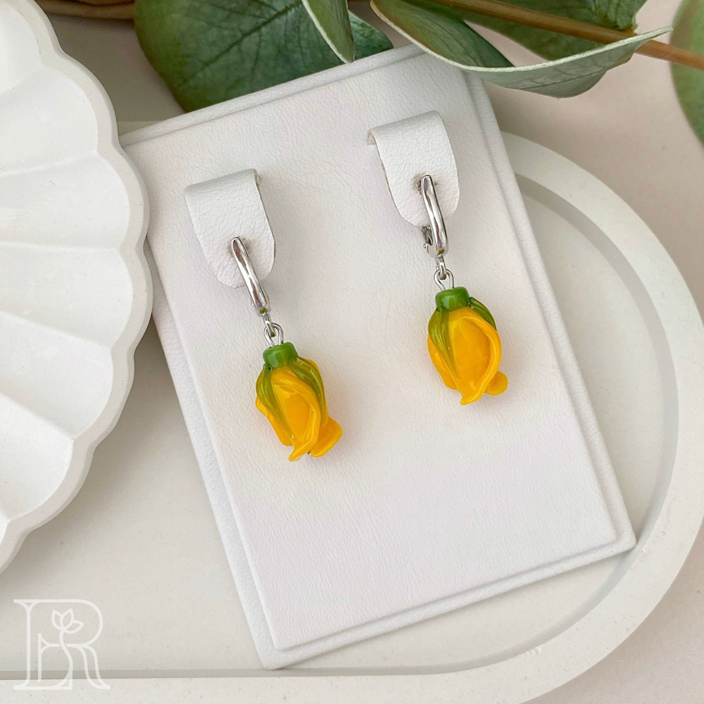 LEFIREL' Серьги серебряные женские "Сонна" с цветами из муранского стекла / ювелирные украшения из родированного серебра 925