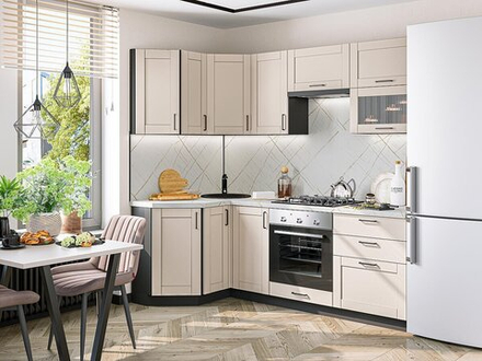 Угловая модульная кухня Лофт-03 Cream Silk - Graphite 2140*1200/2200*600