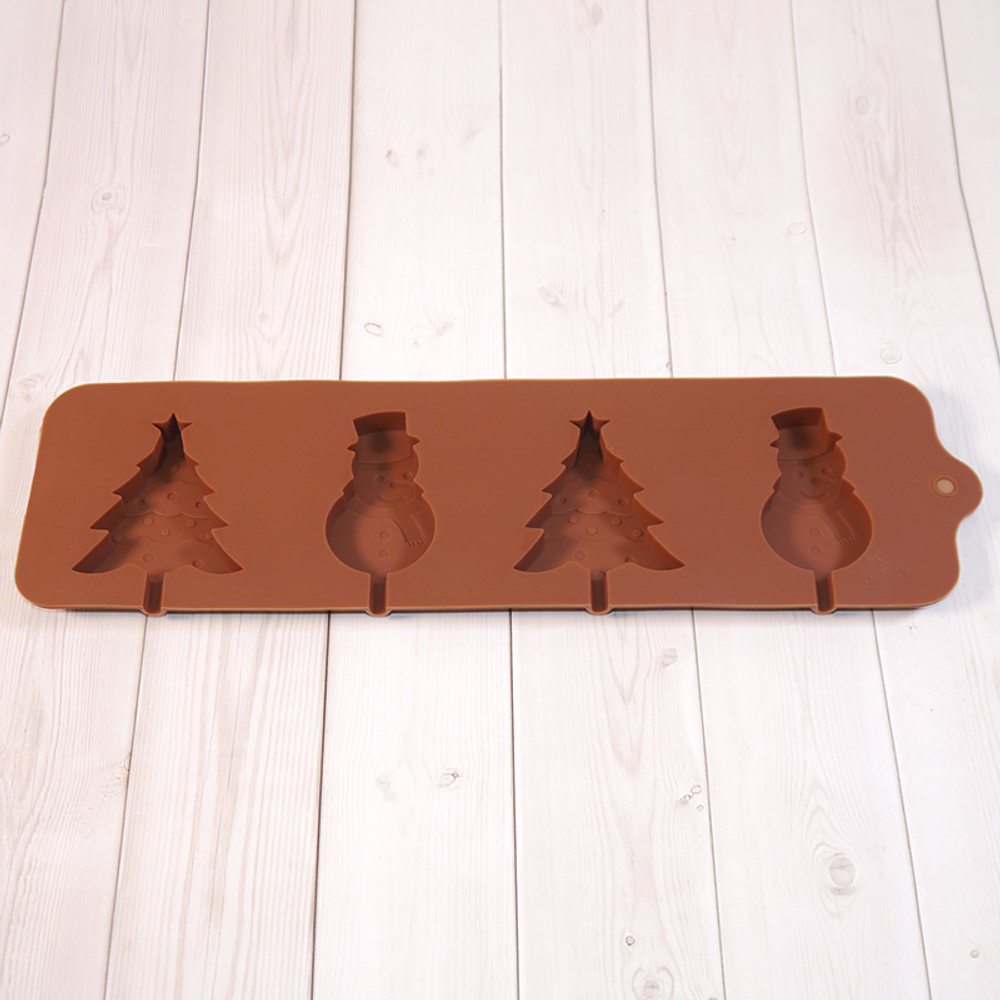 Форма силиконовая для леденцов "Елка и снеговик" 31*9 см, 4 ячейки