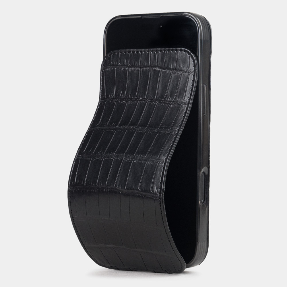 Чехол iPhone 16 Pro Max натуральная кожа аллигатора, черного цвета