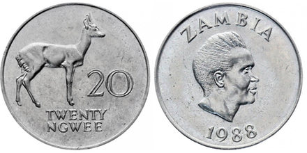 Замбия 20 нгве, 1968 - 1988 Редунка VF