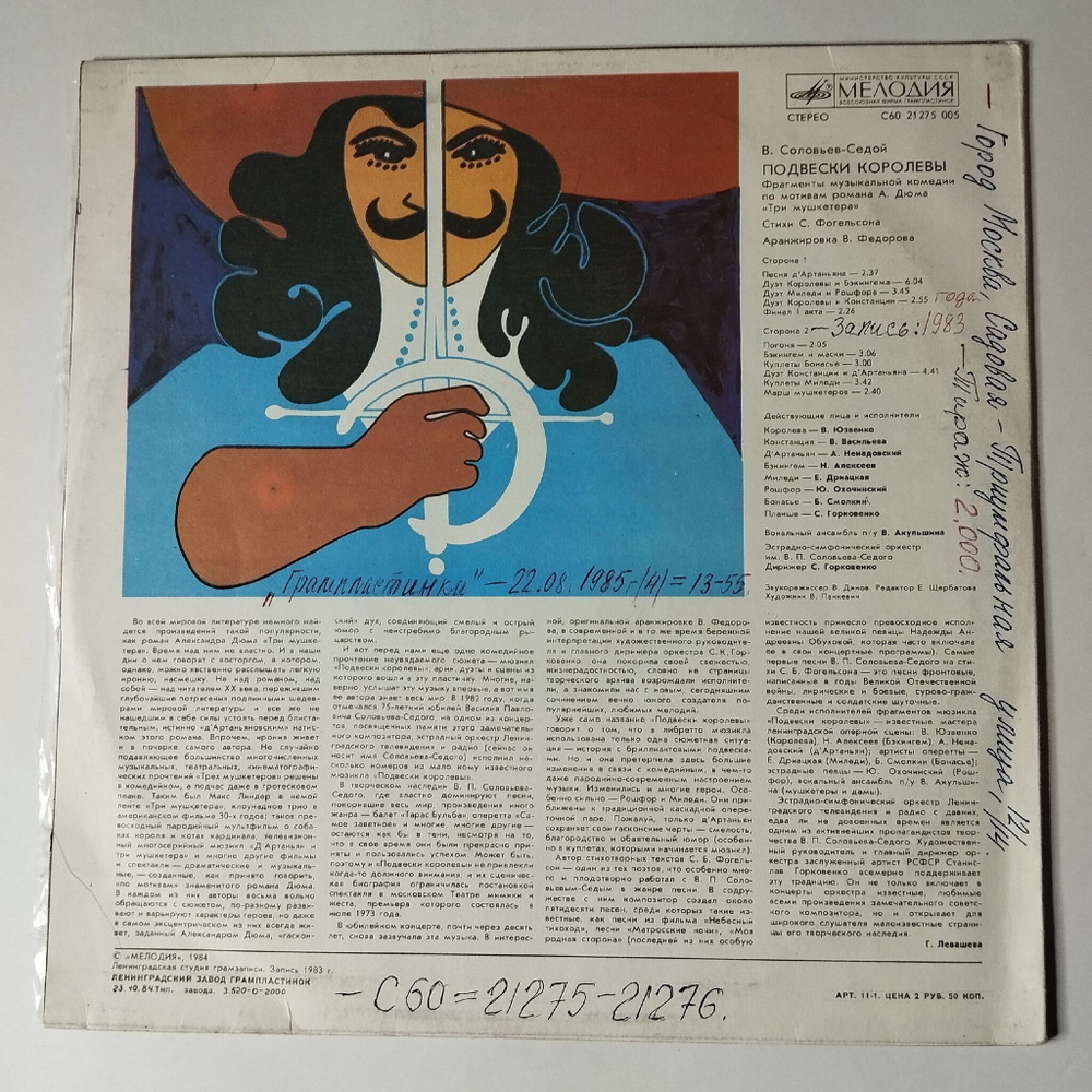 Винтажная виниловая пластинка LP В. Соловьев Седой Подвески Королевы (СССР 1984)
