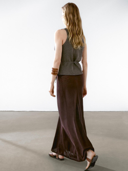 Massimo Dutti Длинная расклешенная юбка из 100% льна, баклажанный