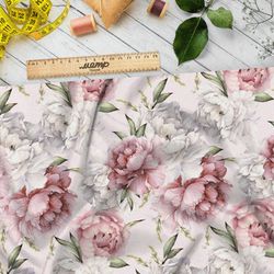Ткань шифон пышные нежно-розовые пионы