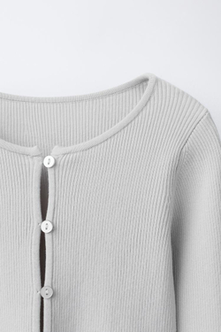 ZARA ВЯЗАНЫЙ КАРДИГАН В РУБЧИК, СЕРЫЙ МЕЛАНЖ