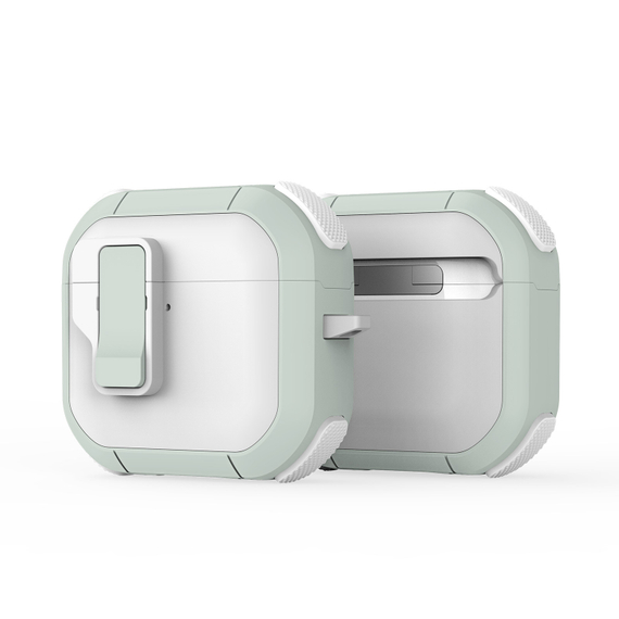 Усиленный чехол белый с зеленым (WhiteGreen) от Dux Ducis для наушников AirPods 4, серия PECP Series Case, в комплекте с карабином